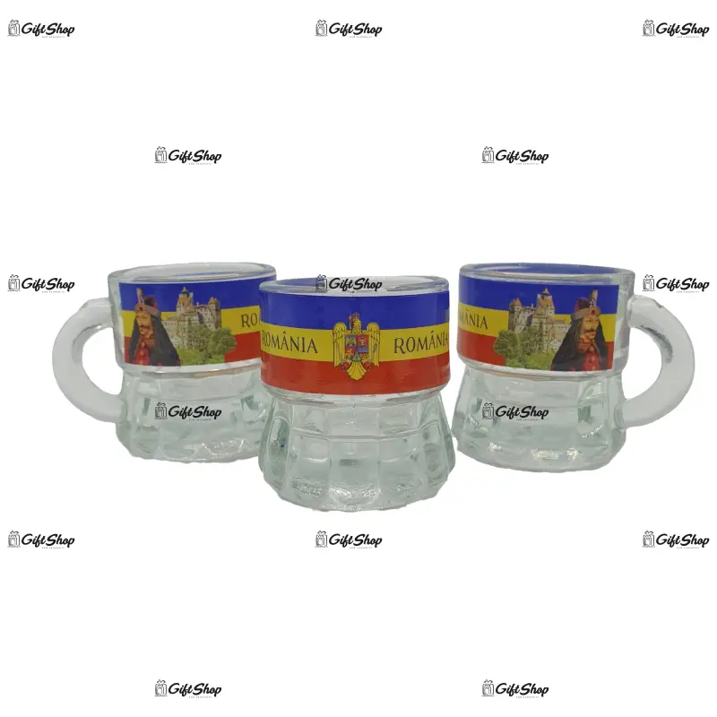 Castelul bran, vlad tepes, set 6 pahare pentru lichior/snaps realizat din sticla